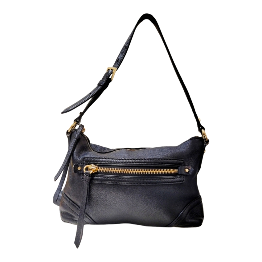 Michael Kors Small Black Gold Pebbled Leather Handbag.